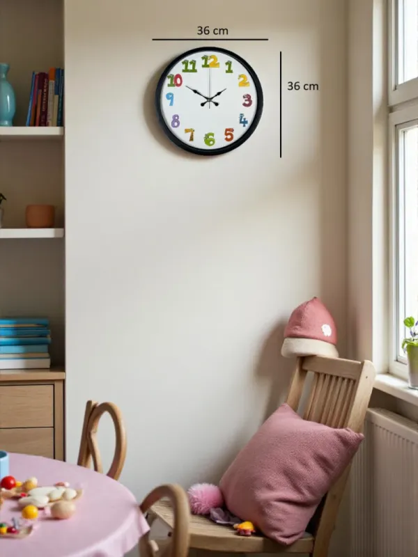 Çocuk Odası Siyah Plastik Duvar Saati 36 cm · Model PP-3694B