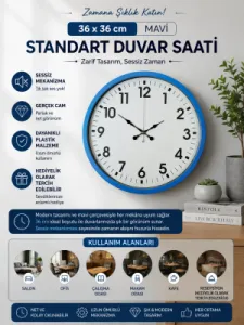 Mavi Plastik Duvar Saati 36 cm · Model PP-3601M