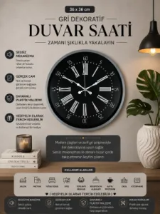 Gri Plastik Duvar Saati 36 cm · Model PP-3659K
