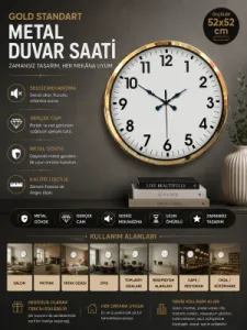 Gold Metal Duvar Saati 52 cm · Model 5201G