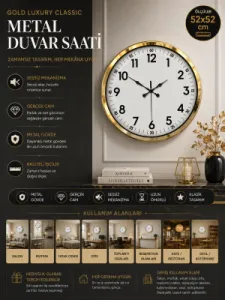 Gold Metal Duvar Saati 52 cm · Model 5205G