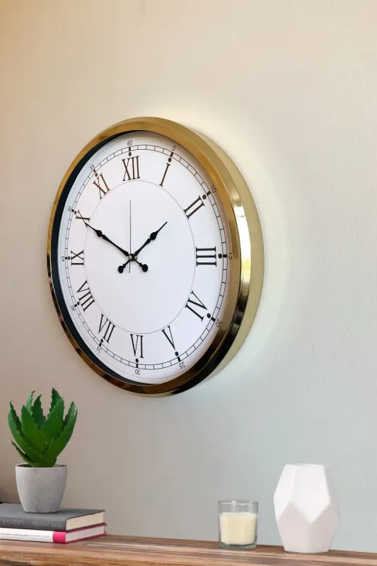 Roma Rakamlı Gold Metal Duvar Saati 52 cm · Model 5255G