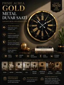 Gold Metal Duvar Saati 52 cm · Model 5258G