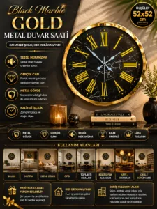 Gold Metal Duvar Saati 52 cm · Model 5271G