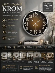 Krom Metal Duvar Saati 52 cm · Model 5221K