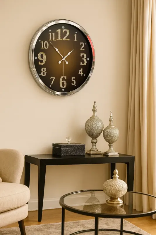 Krom Metal Duvar Saati 52 cm · Model 5221K