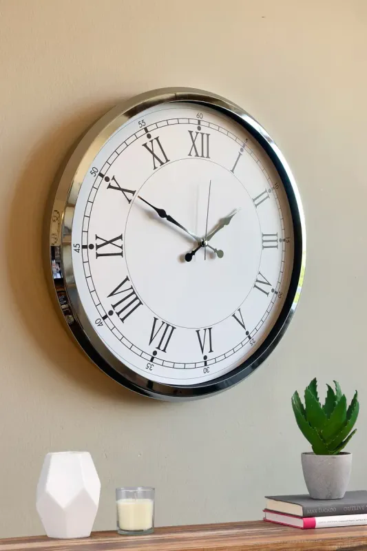 Roma Rakamlı Krom Metal Duvar Saati 52 cm · Model 5255K