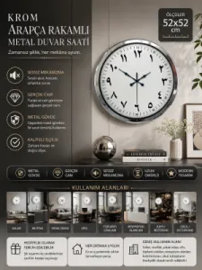 Krom Metal Duvar Saati 52 cm · Model 5299K