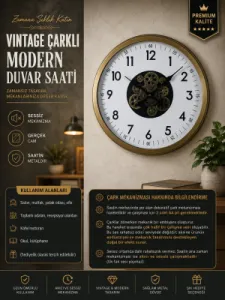 Retro Görünümlü Eskitme Metal Çarklı Duvar Saati 60 cm · Model C-6005E