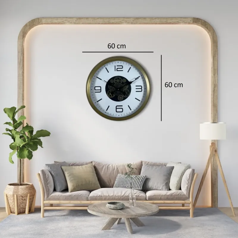 Eskitme Metal Çarklı Duvar Saati 60 cm · Model C-6008E