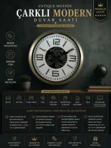Eskitme Metal Çarklı Duvar Saati 60 cm · Model C-6016E