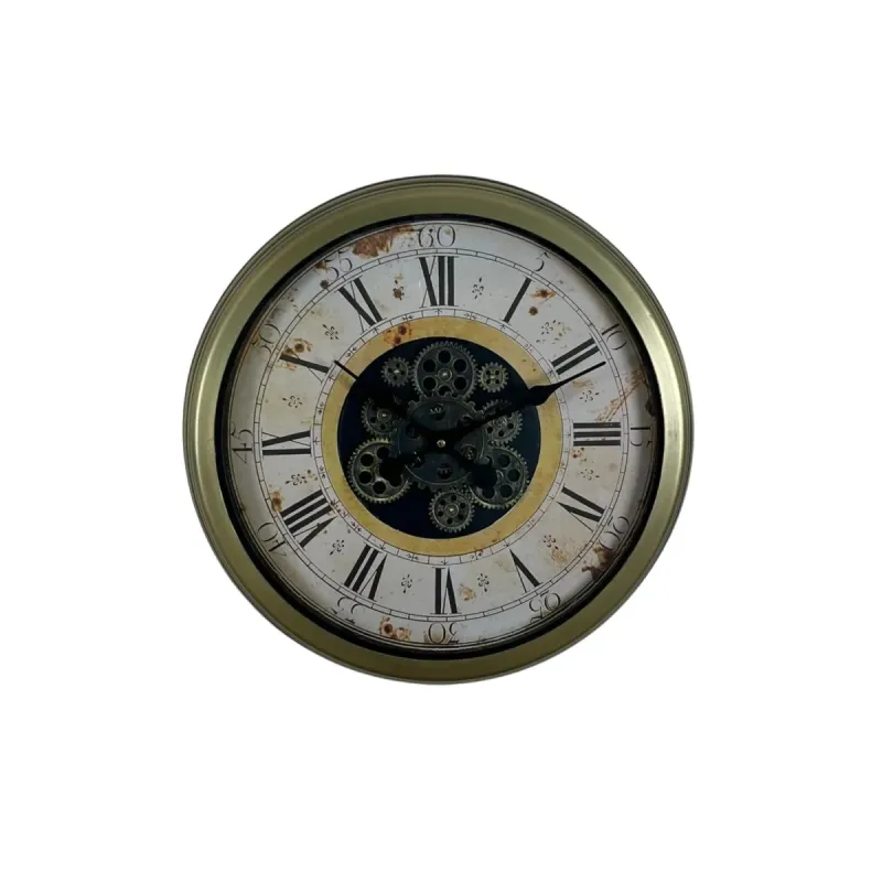 Retro Görünümlü Eskitme Metal Çarklı Duvar Saati 60 cm · Model C-6053E