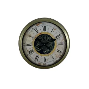 Retro Görünümlü Eskitme Metal Çarklı Duvar Saati 60 cm · Model C-6053E
