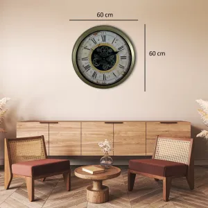 Retro Görünümlü Eskitme Metal Çarklı Duvar Saati 60 cm · Model C-6053E