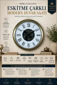 Roma Rakamlı Eskitme Metal Çarklı Duvar Saati 60 cm · Model C-6054E