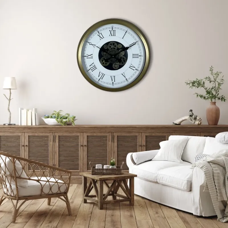 Roma Rakamlı Retro Görünümlü Eskitme Metal Çarklı Duvar Saati 60 cm · Model C-6055E