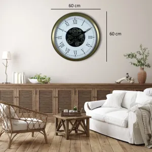 Roma Rakamlı Retro Görünümlü Eskitme Metal Çarklı Duvar Saati 60 cm · Model C-6055E