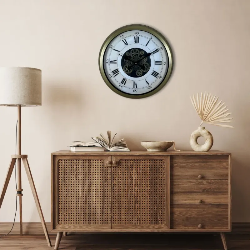 Roma Rakamlı Eskitme Metal Çarklı Duvar Saati 60 cm · Model C-6056E
