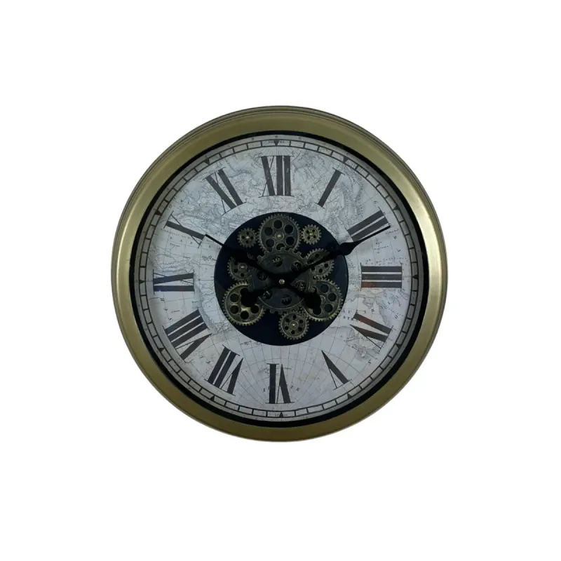 Retro Görünümlü Eskitme Metal Çarklı Duvar Saati 60 cm · Model C-6057E