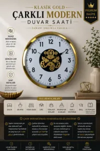 Gold Metal Çarklı Duvar Saati 60 cm · Model C-6005G