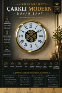 Gold Metal Çarklı Duvar Saati 60 cm · Model C-6054G