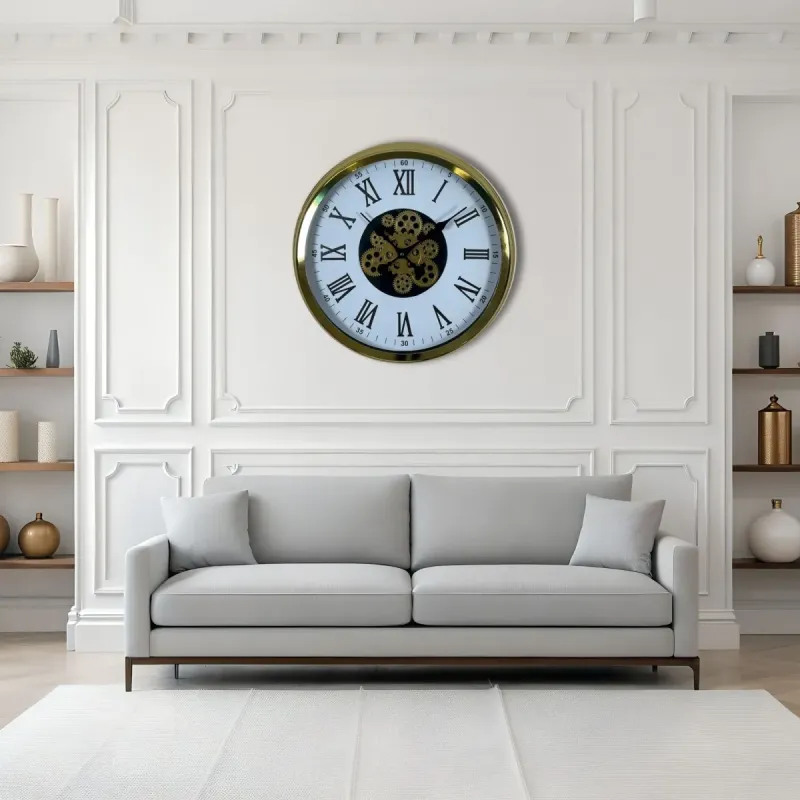 Gold Metal Çarklı Duvar Saati 60 cm · Model C-6054G