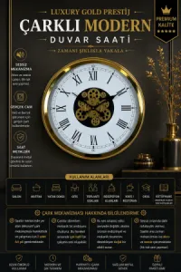 Gold Metal Çarklı Duvar Saati 60 cm · Model C-6055G