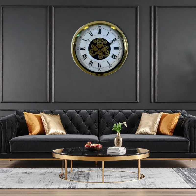 Gold Metal Çarklı Duvar Saati 60 cm · Model C-6056G
