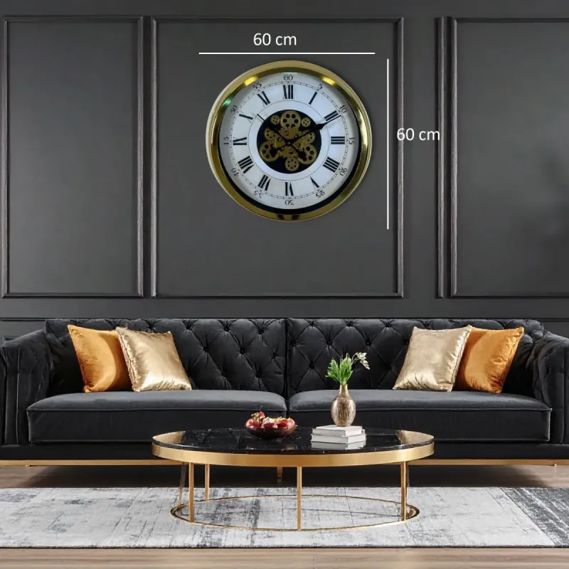 Gold Metal Çarklı Duvar Saati 60 cm · Model C-6056G