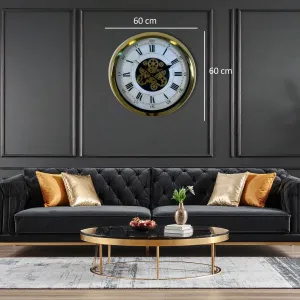 Gold Metal Çarklı Duvar Saati 60 cm · Model C-6056G