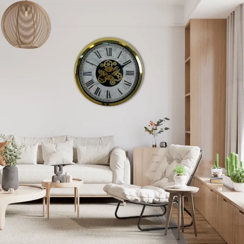 Gold Metal Çarklı Duvar Saati 60 cm · Model C-6057G
