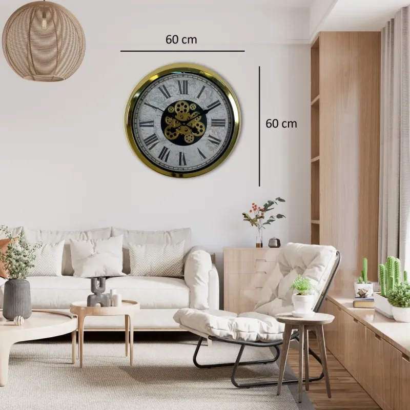 Gold Metal Çarklı Duvar Saati 60 cm · Model C-6057G
