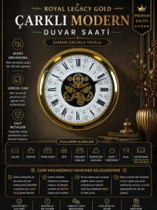 Gold Metal Çarklı Duvar Saati 60 cm · Model C-6061G