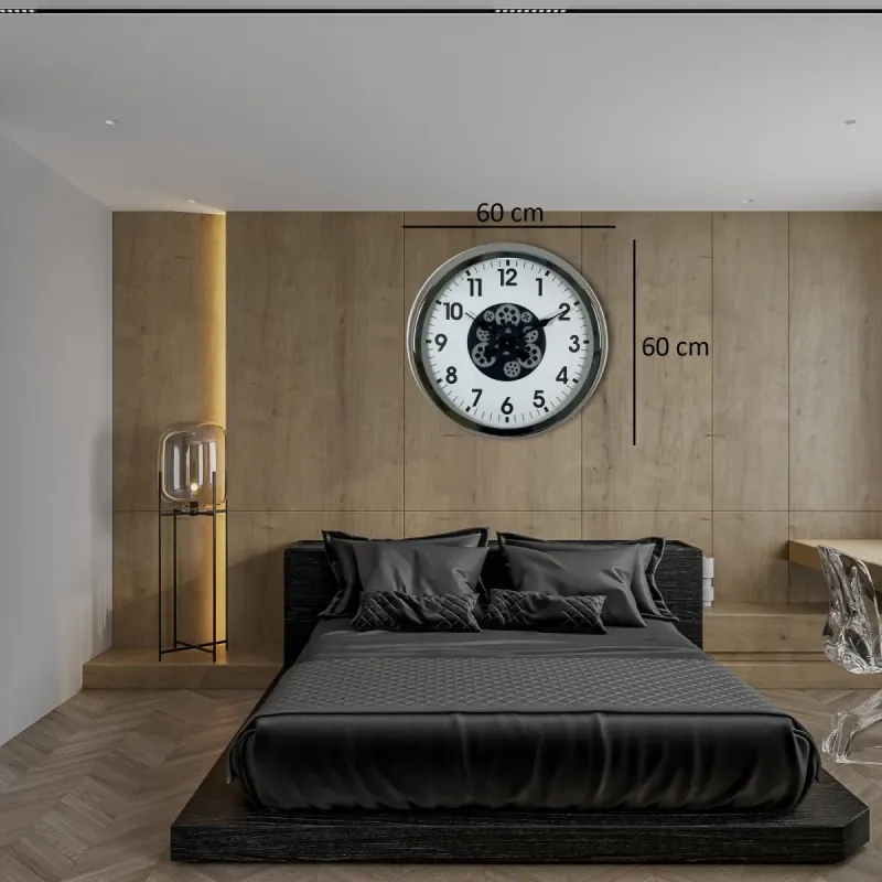 Krom Metal Çarklı Duvar Saati 60 cm · Model C-6001K