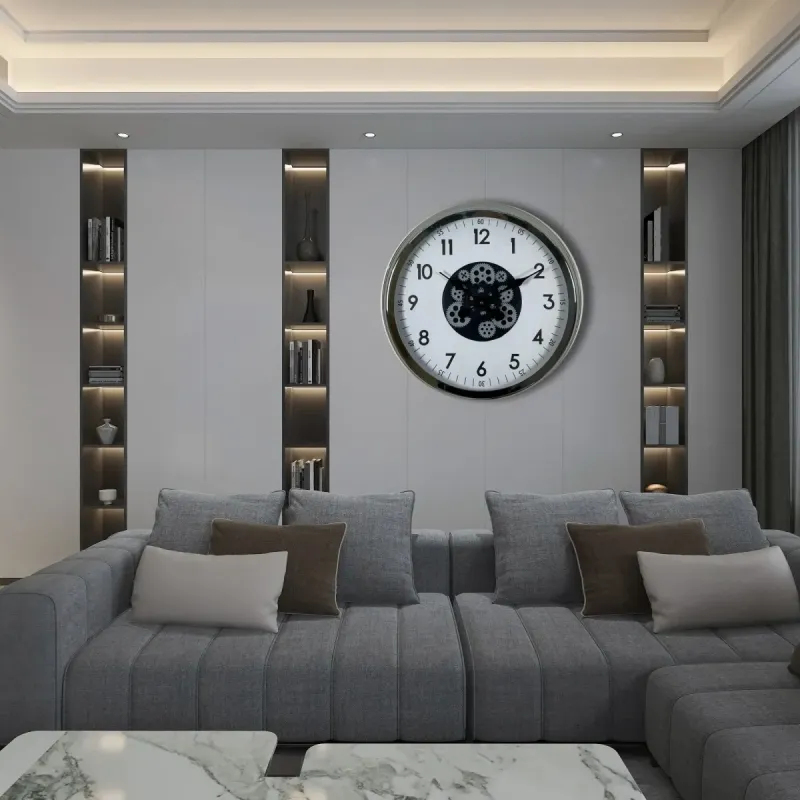 Krom Metal Çarklı Duvar Saati 60 cm · Model C-6005K