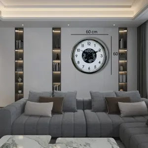Krom Metal Çarklı Duvar Saati 60 cm · Model C-6005K