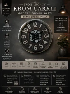 Krom Metal Çarklı Duvar Saati 60 cm · Model C-6032K