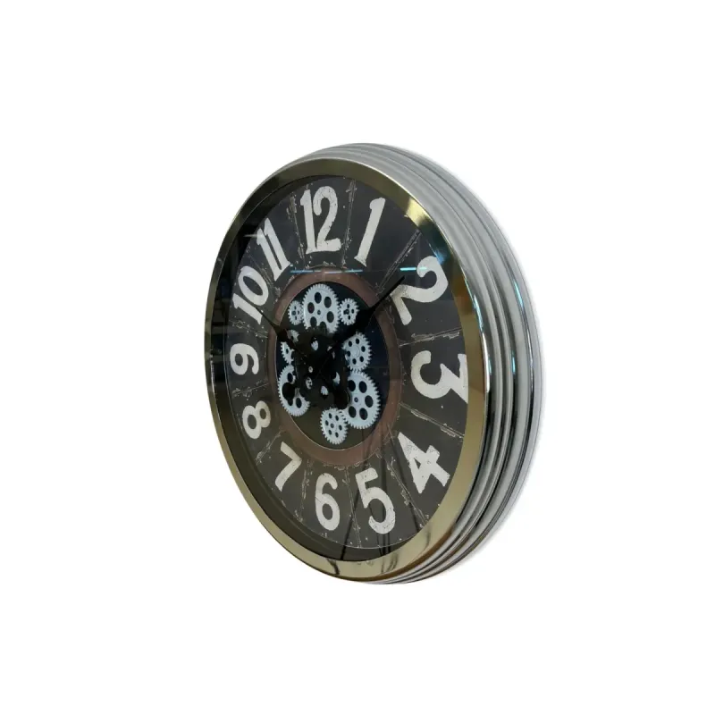Krom Metal Çarklı Duvar Saati 60 cm · Model C-6032K