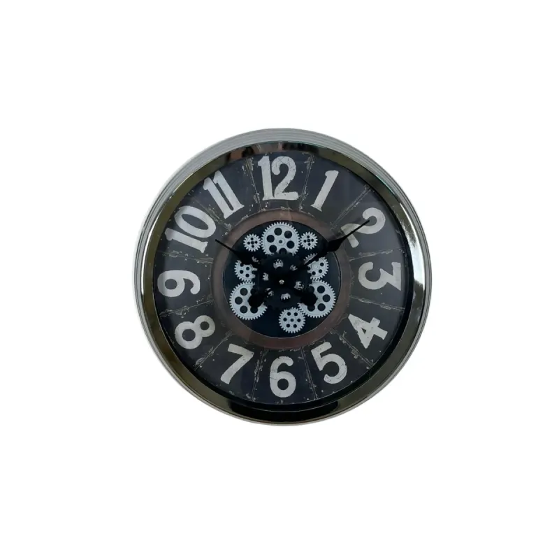 Krom Metal Çarklı Duvar Saati 60 cm · Model C-6032K