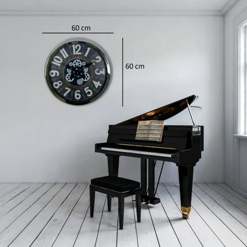 Krom Metal Çarklı Duvar Saati 60 cm · Model C-6032K