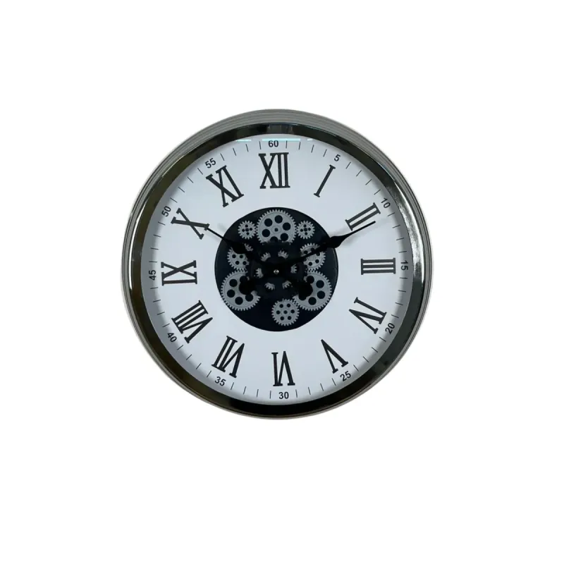 Roma Rakamlı Krom Metal Çarklı Duvar Saati 60 cm · Model C-6054K