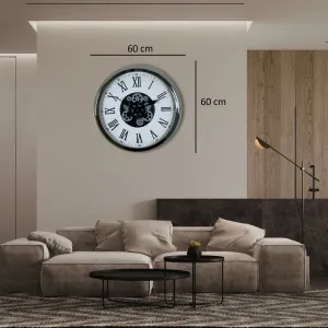 Roma Rakamlı Krom Metal Çarklı Duvar Saati 60 cm · Model C-6054K