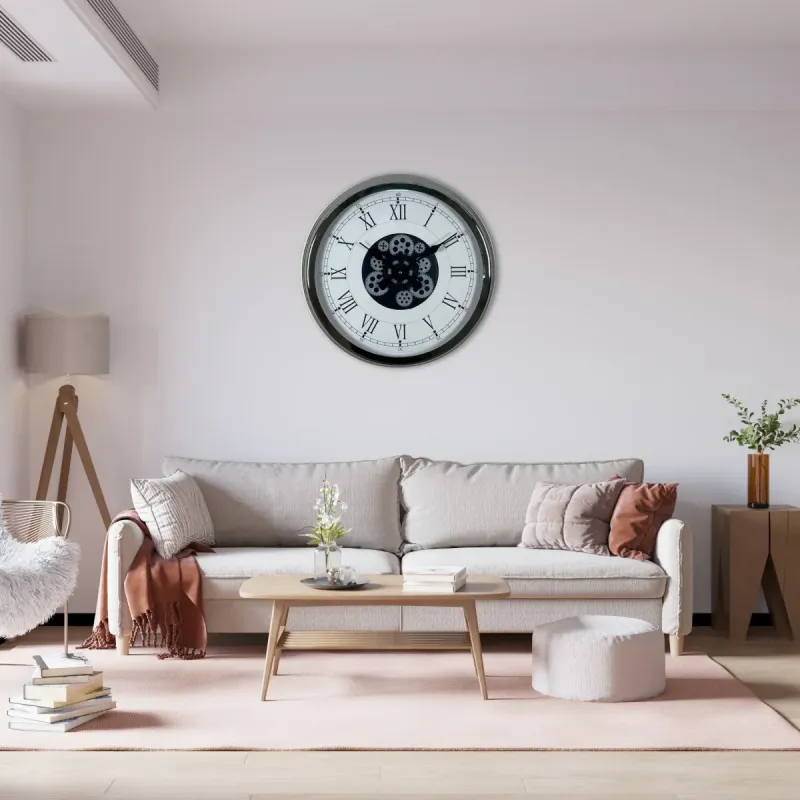 Krom Metal Çarklı Duvar Saati 60 cm · Model C-6055K