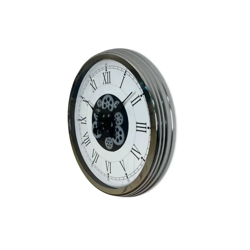 Krom Metal Çarklı Duvar Saati 60 cm · Model C-6055K
