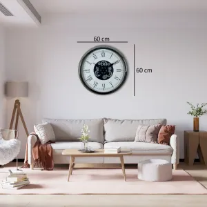Krom Metal Çarklı Duvar Saati 60 cm · Model C-6055K