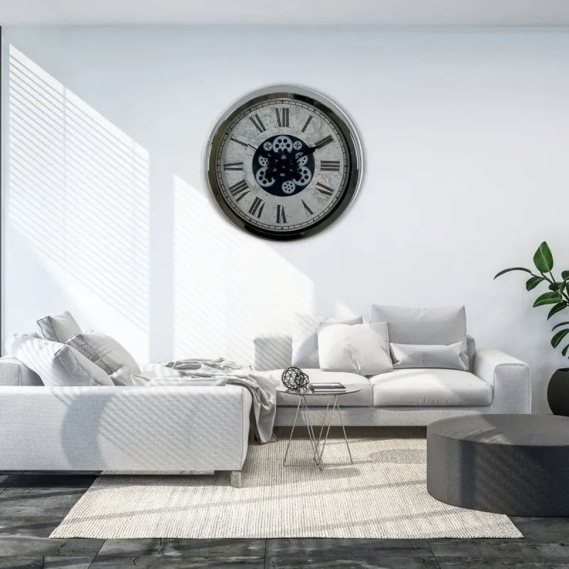 Roma Rakamlı Krom Metal Çarklı Duvar Saati 60 cm · Model C-6057K