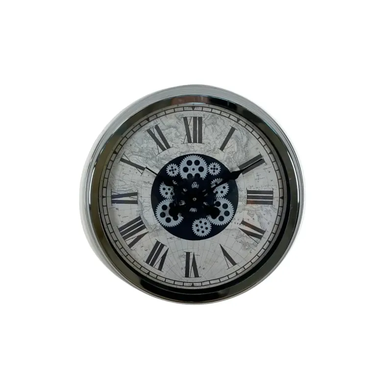 Roma Rakamlı Krom Metal Çarklı Duvar Saati 60 cm · Model C-6057K