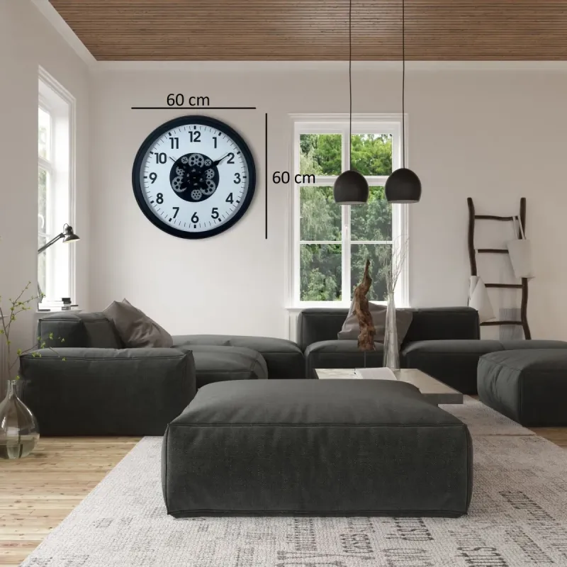 Siyah Metal Çarklı Duvar Saati 60 cm · Model C-6001B