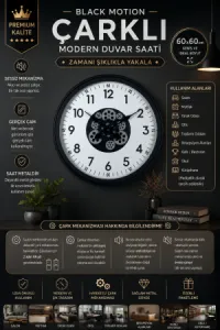 Siyah Metal Çarklı Duvar Saati 60 cm · Model C-6005B