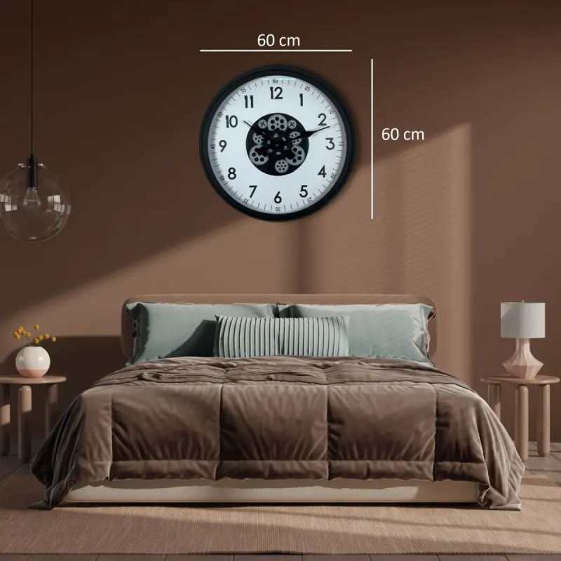 Siyah Metal Çarklı Duvar Saati 60 cm · Model C-6005B